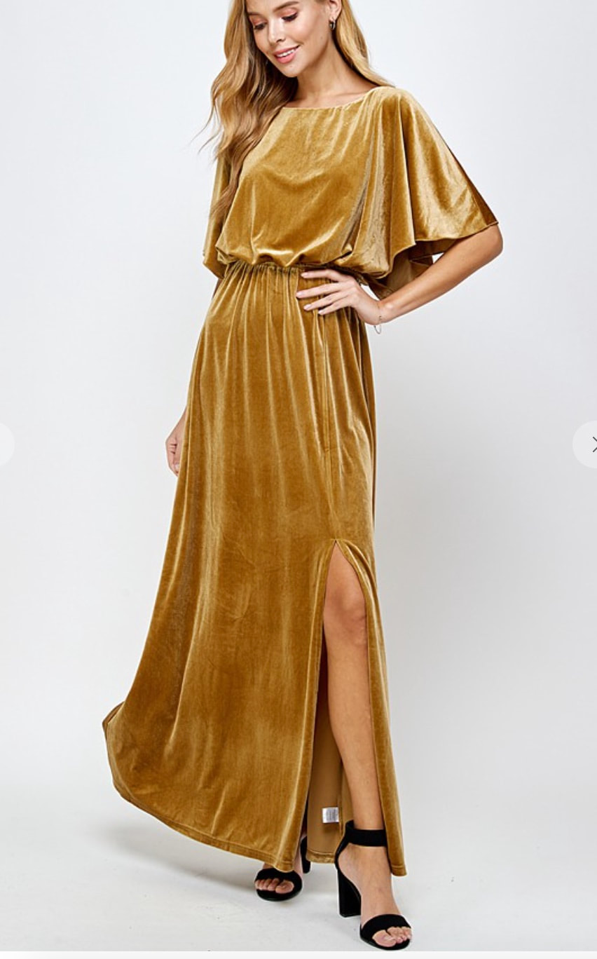 Gold Velvet Maxi Dress | Opalane